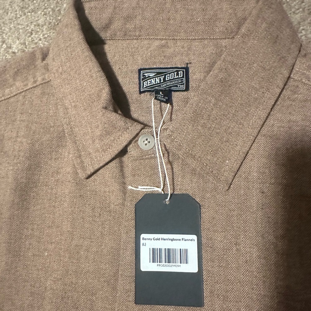 Benny Gold Tan Herringbone Flannel Shirt large NWT